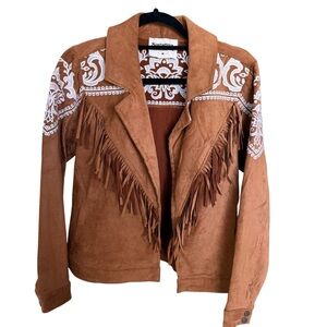 Vintage Savanna Jane Jacket Sz M Faux Suede Western Fringe Embroidered Cropped